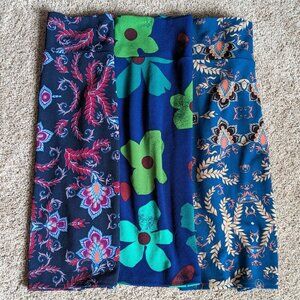 LuLaRoe Skirts Womens Sz 3XL Blue Floral Stretch Cassie Straight Set of 3 NWT